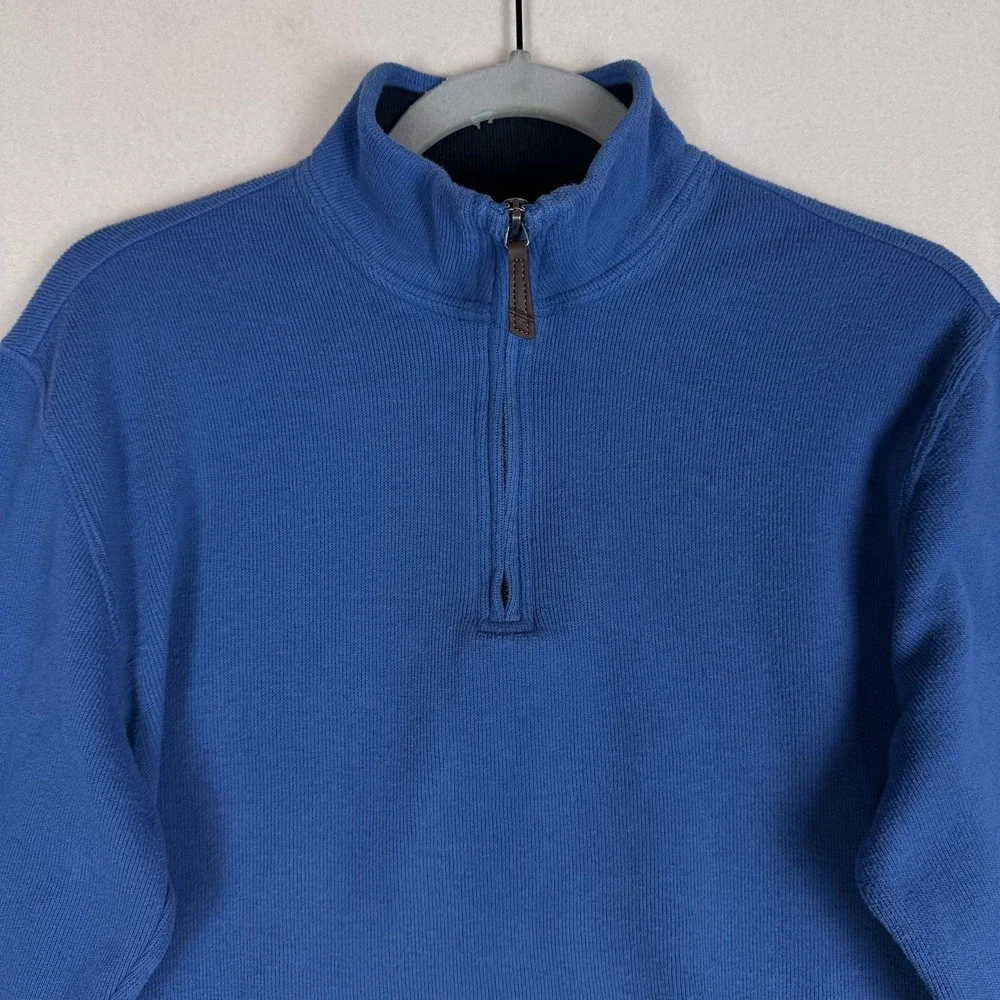 Lands' End Sweater Mens Small Blue 1/4 Zip Mock Neck Knit Pullover‎ Cotton Blend
